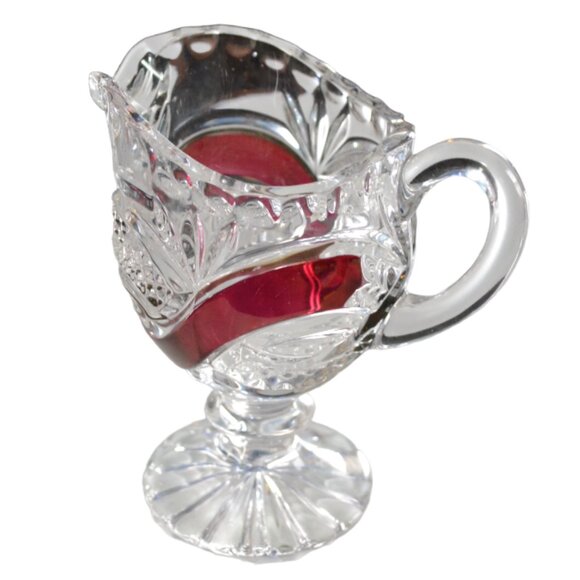 Vintage Clear Glass With Red Flash Sugar Bowl And Creamer Engravable Tableware - Picture 3 of 8